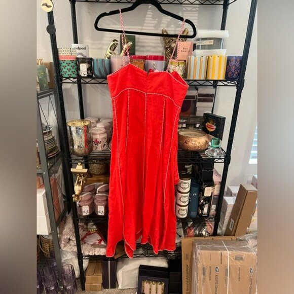 Farm Rio Bow Scalloped Linen Midi Dress, MED NWT - Picture 9 of 11